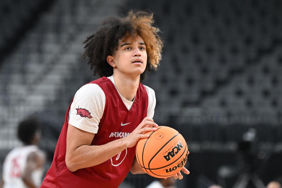 Arkansas guard Anthony Black is expected to be a lottery pick in the NBA Draft next month, but he may be off the board by the time the Thunder make his 12th overall pick.