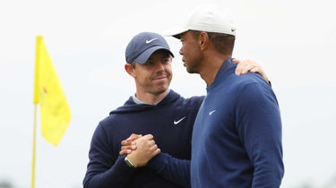 Rory McElroy and Tiger Woods at the 2023 Masters