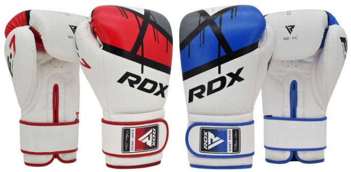 F7 EGO BOXING GLOVES: RDX boxing gloves are bag gloves made of real cowhide leather.  These boxing gloves provide wrist support and foam padding, making them ideal for heavy bag training and Muay Thai.  They can be gloves for beginners as well, as they are well-padded boxing equipment with adjustable straps.