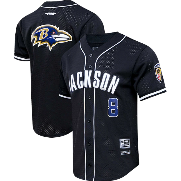 Lamar Jackson Baltimore Ravens Pro Standard Baseball Button Up T-Shirt - Black