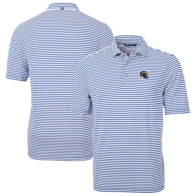Los Angeles Rams Cutter & Buck Helmet Virtue Eco Pique Stripe Polo Recycled - Royal