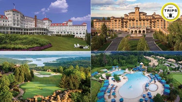 Clockwise from top right: The Broadmoor, The Hotel Hershey, Big Cedar Lodge, and Omni Mount Washington.