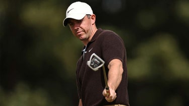 Rory McIlroy responds to a putt at the 2023 Genesis Scottish Open