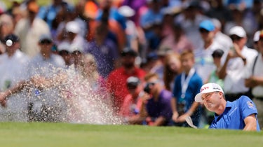 Ryan Palmer emerging from the sand during last year's Charles Schwab Challenge.