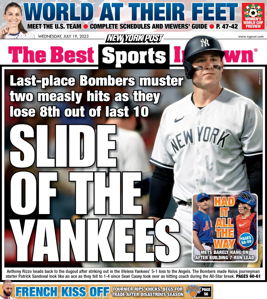 The back cover of the New York Post on July 19, 2023