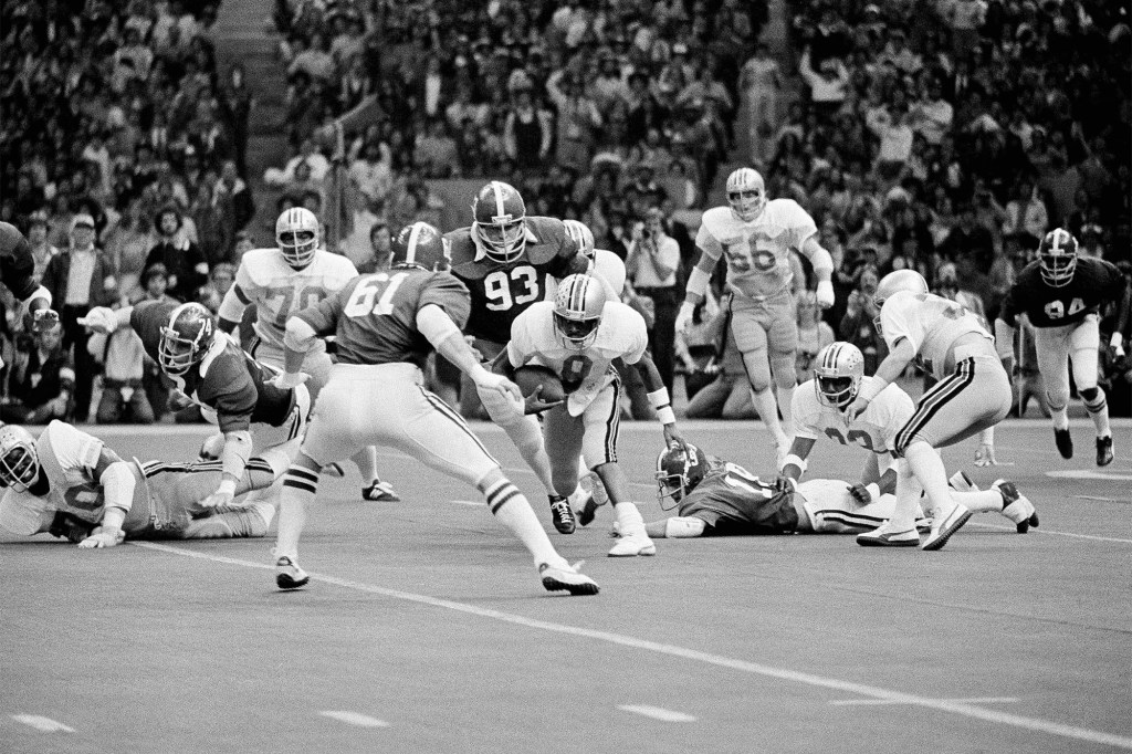 Marty Lyons (93), pictured chasing Ohio State's quarterback during the Sugar Bowl in January 1978, played for Bear Bryant at Alabama.