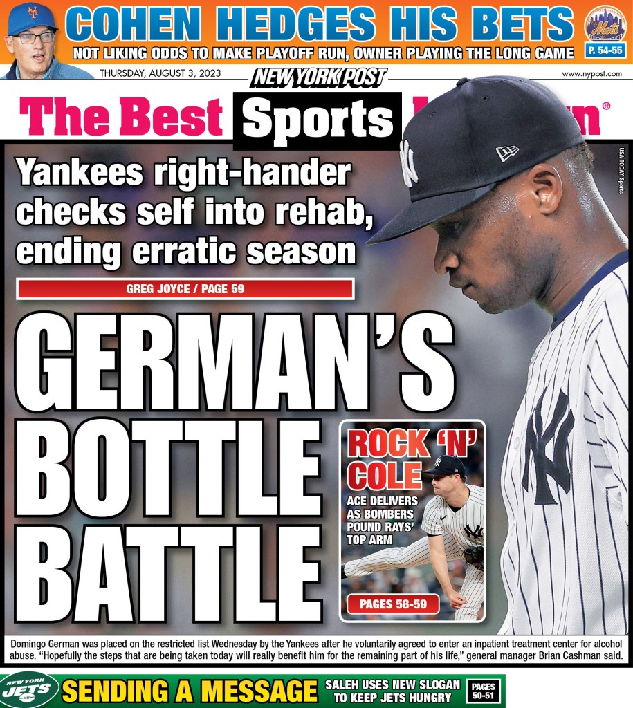 The back cover of the New York Post on August 3, 2023