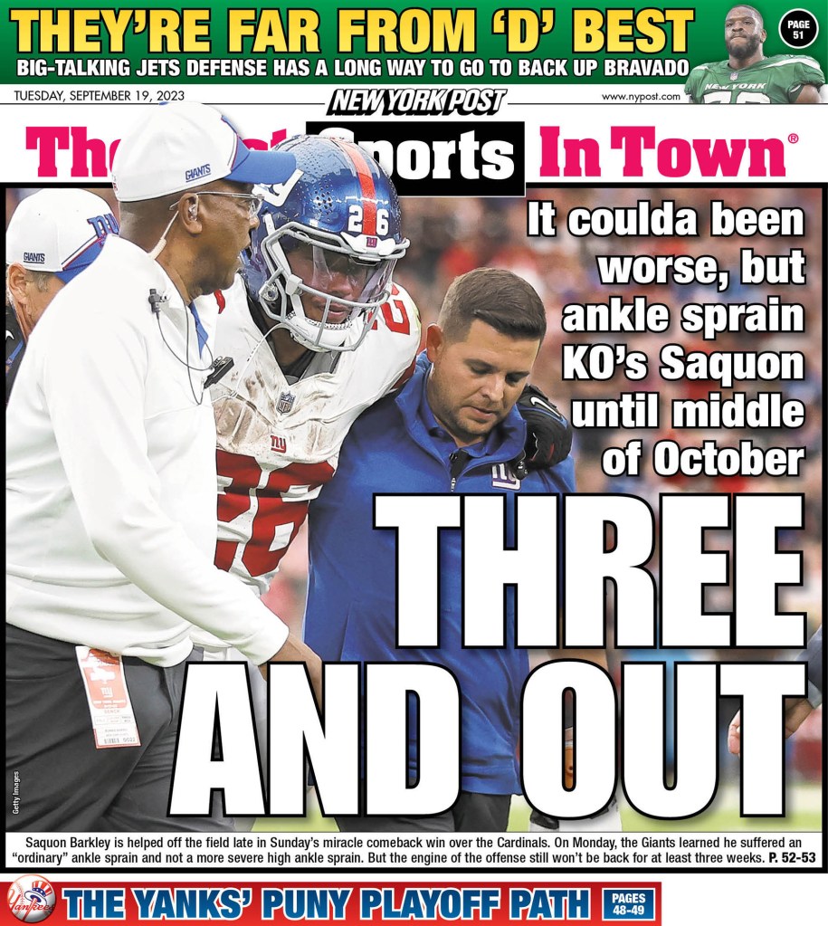 The back cover of the New York Post on September 19, 2023