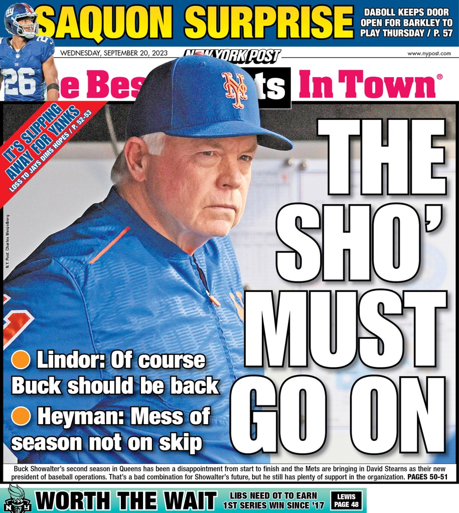 The back cover of the New York Post on September 20, 2023