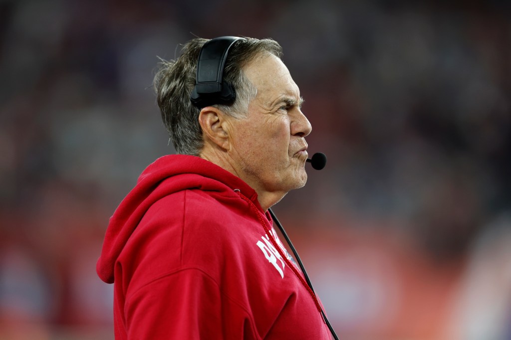 New England Patriots head coach Bill Belichick during an NFL football game, Sunday, Sept. 17, 2023.