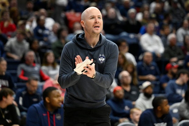 UConn assistant coach Luke Murray during the Blue White Night open practice in Storrs Conn., Wednesday, Oct. 25, 2023. (Jessica Hill/Special to the Courant)