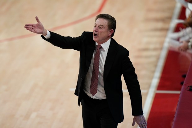 St. John's head coach Rick Pitino during the second half of an NCAA college basketball game against Stony Brook, Tuesday, Nov. 7, 2023, in New York. St. John's defeated Stony Brook 90-74. (AP Photo/Seth Wenig)
