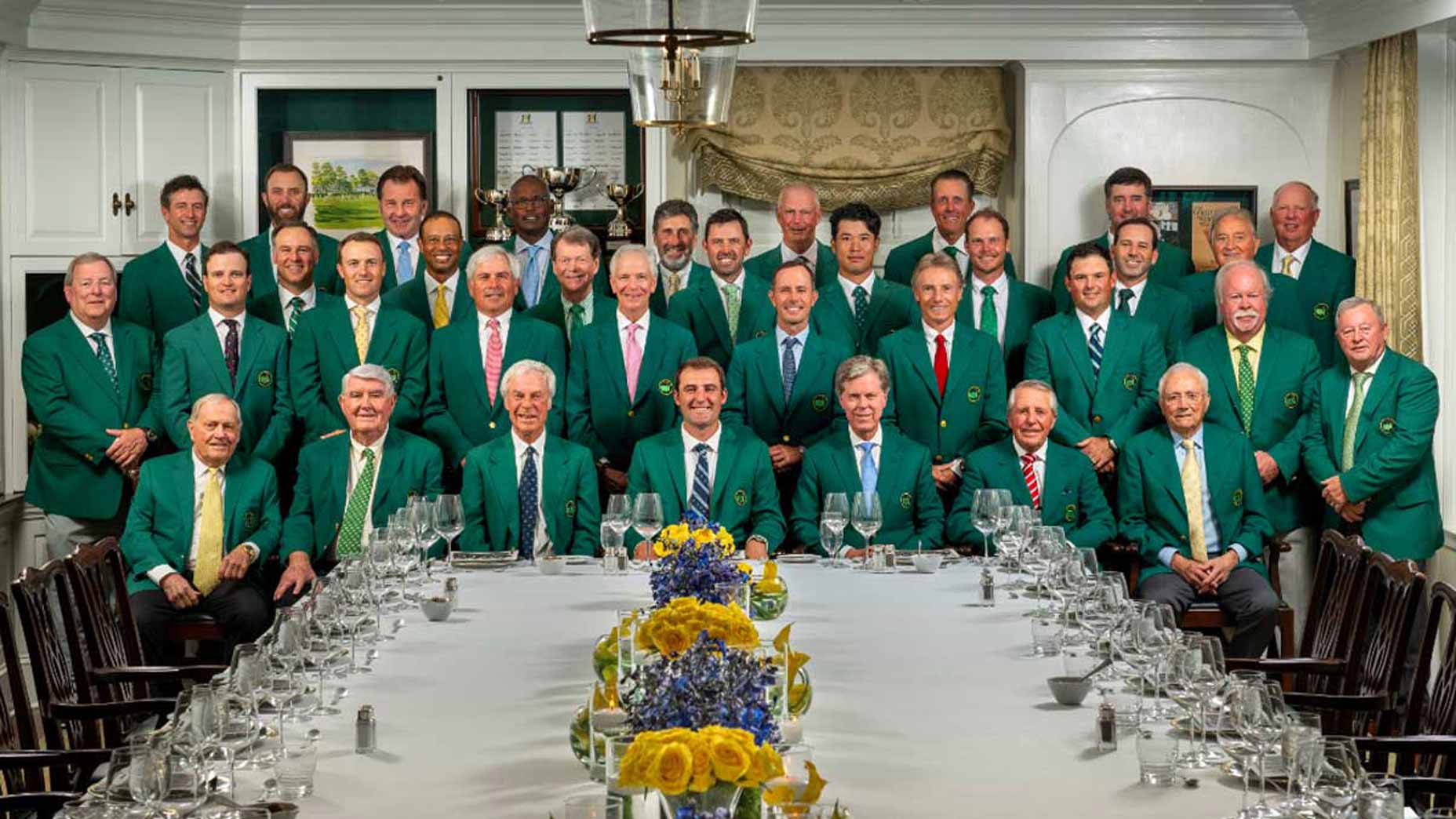 Masters champions at 2023 Masters Champions Dinner in the Augusta National clubhouse
